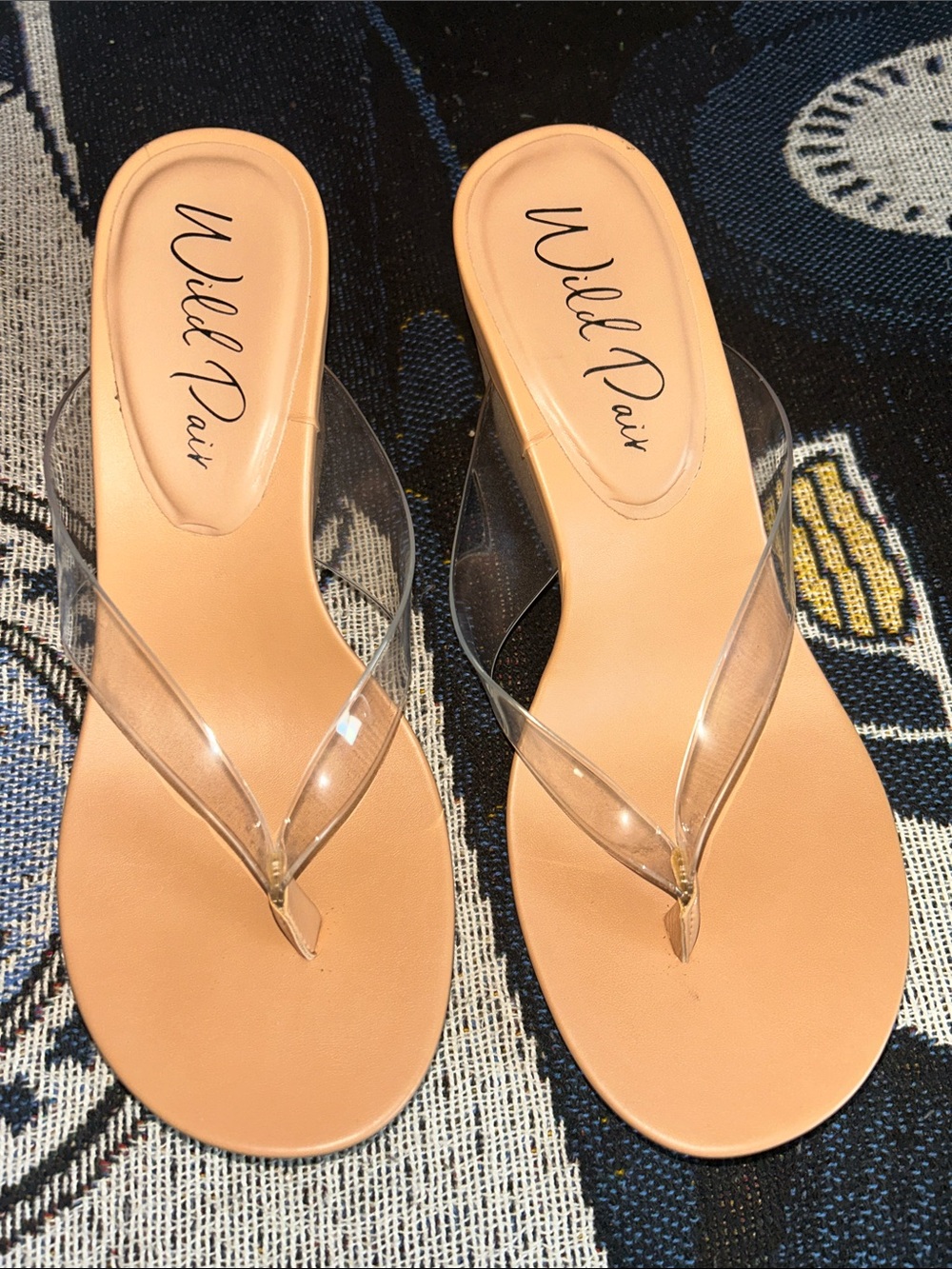 Wild Pair Clear-Strap Tan Platform Flip Flops